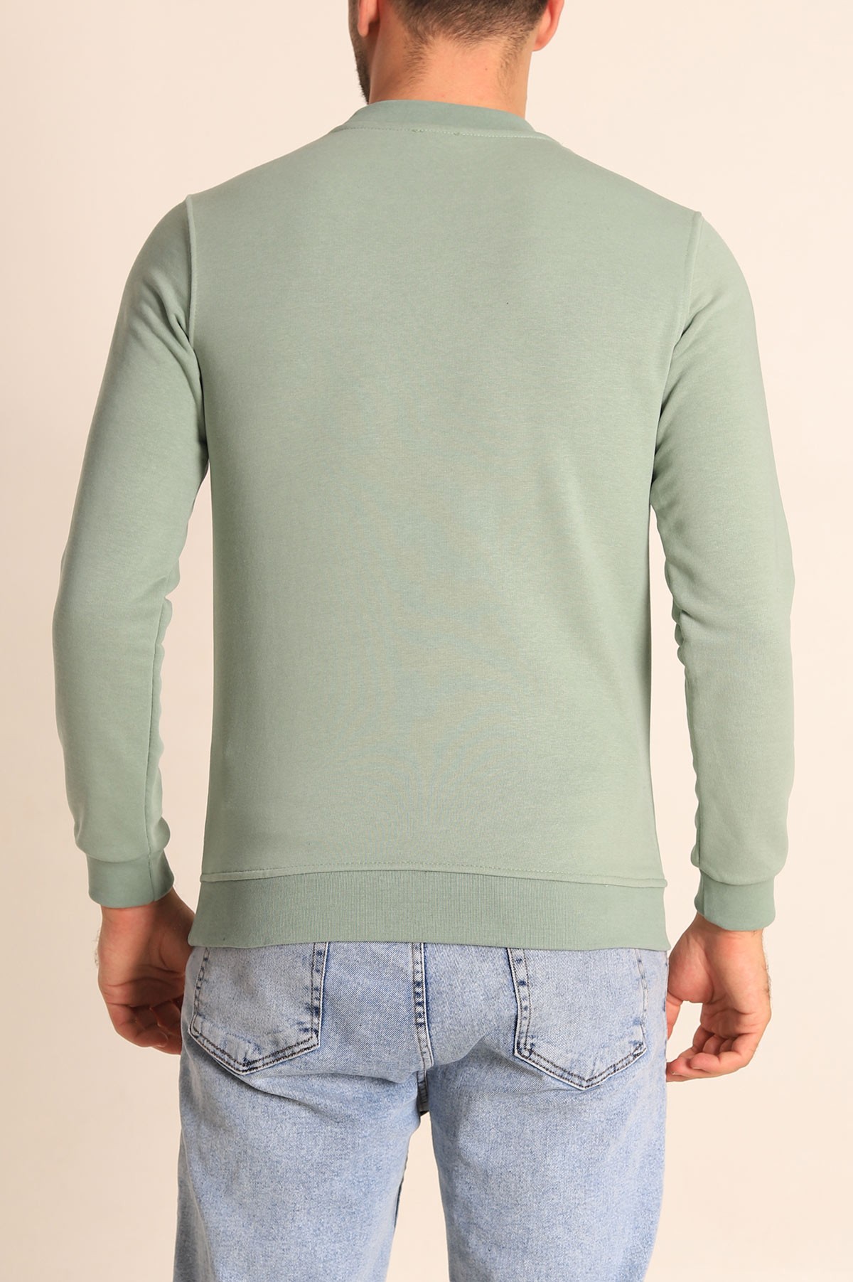 Su Yeşili Relaxed Fit Kabartma Yazılı Erkek Sweatshirt 221449