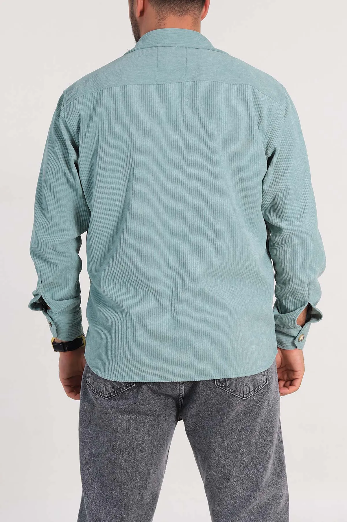 Su Yeşili Relaxed Fit Kadife Erkek Gömlek 314709