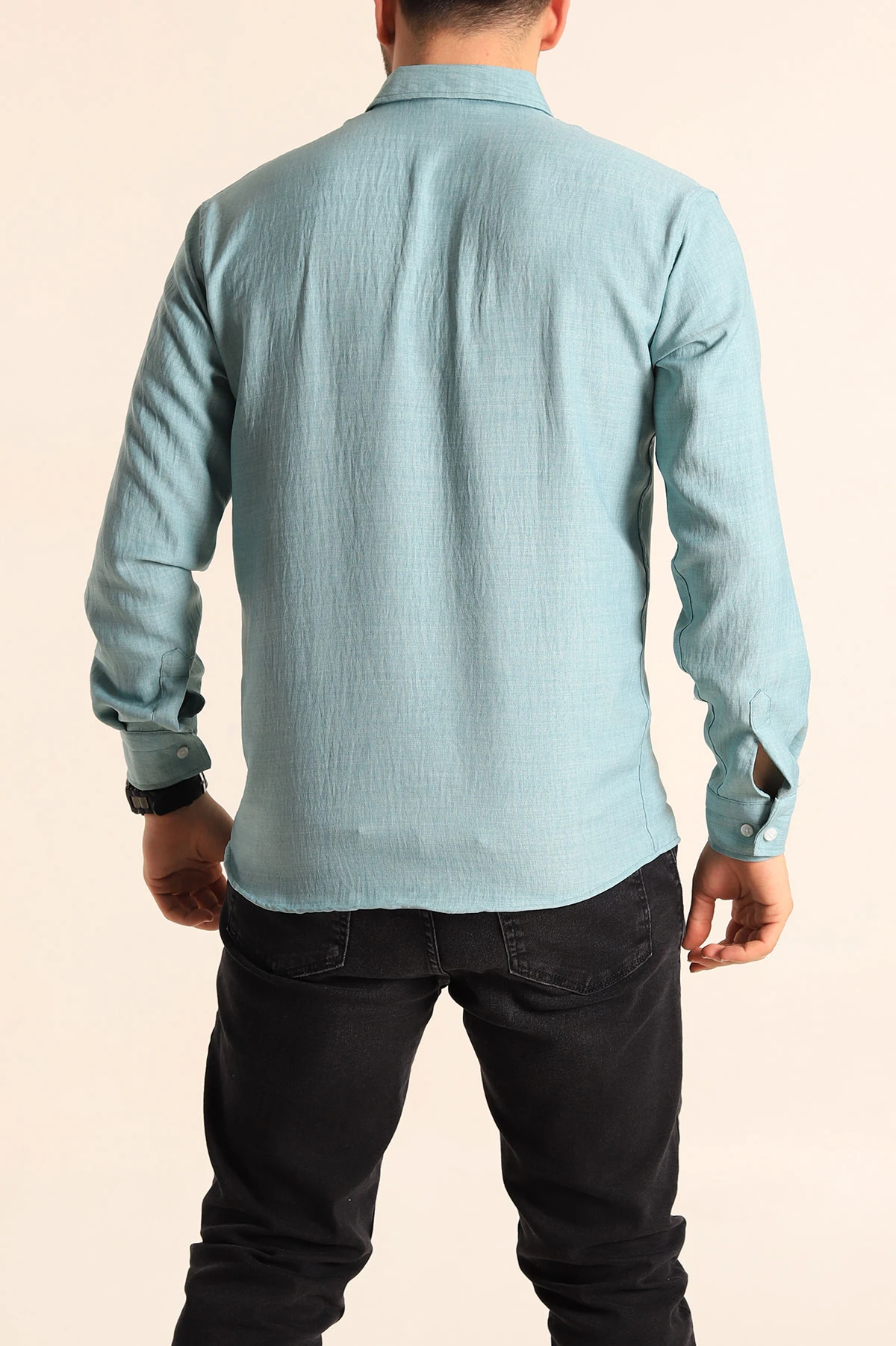 Su Yeşili Relaxed Fit Keten Erkek Gömlek 256527