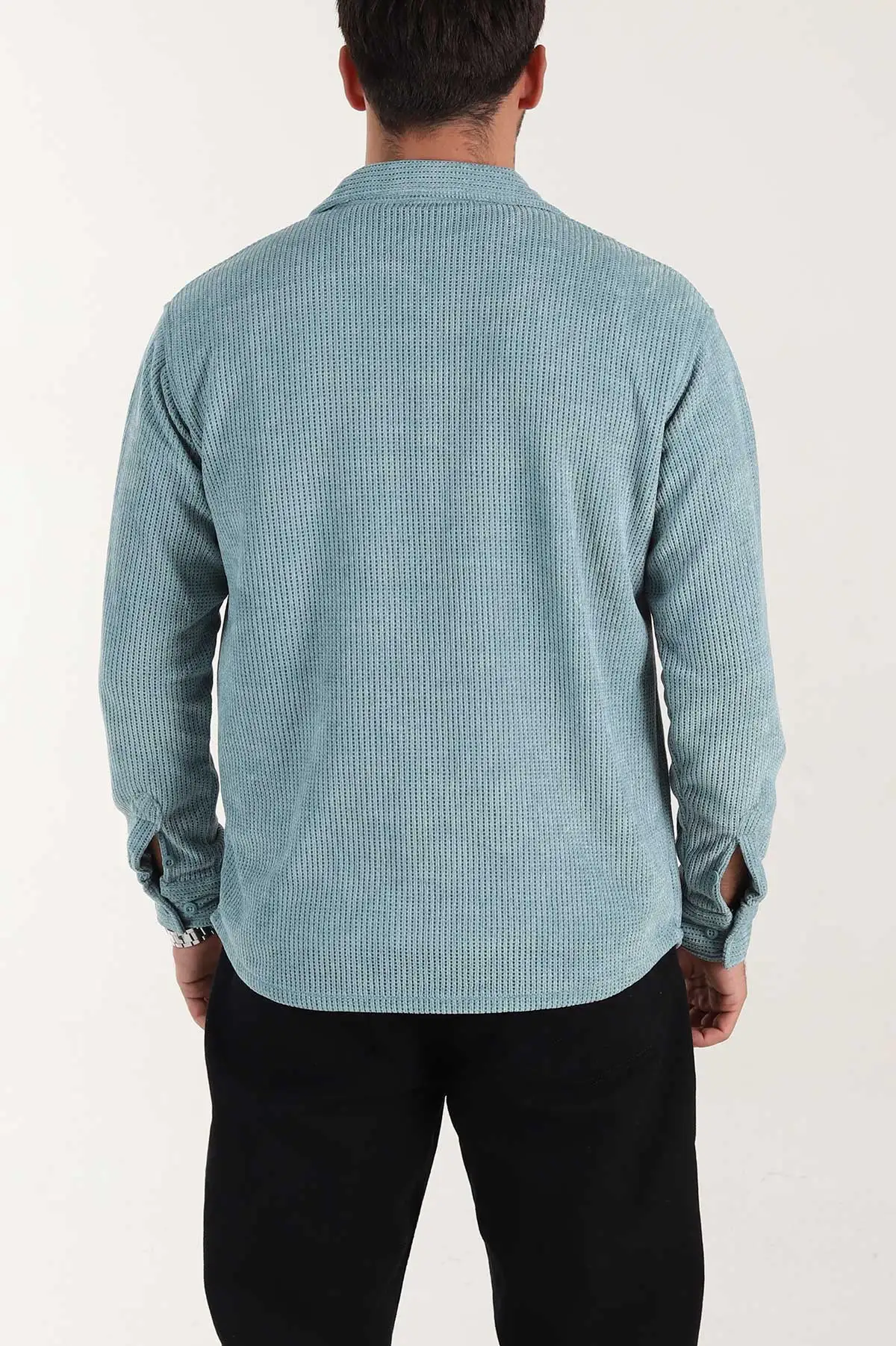 Su Yeşili Relaxed Fit Örme Erkek Gömlek 400089