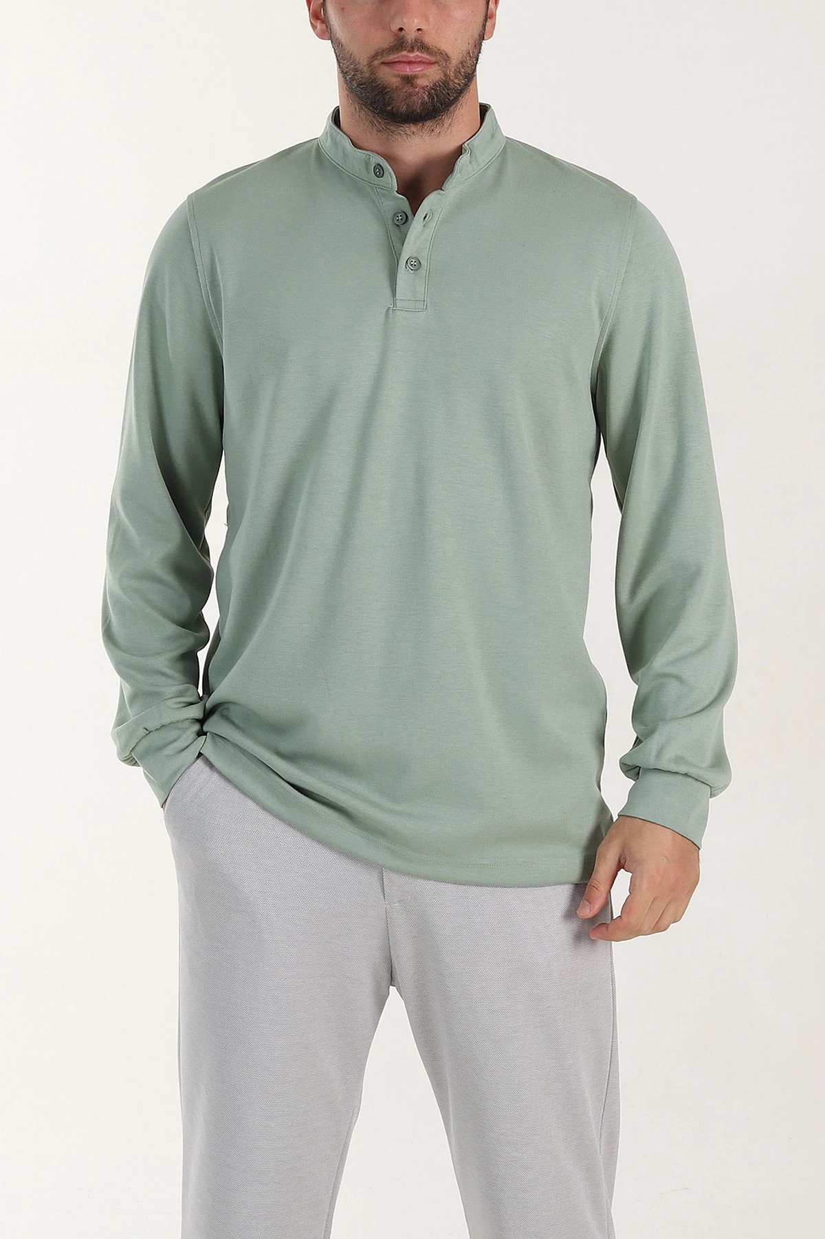 Su Yeşili Relaxed Fit Oysho Kumaş Hakim Yaka Erkek Sweatshirt 399610