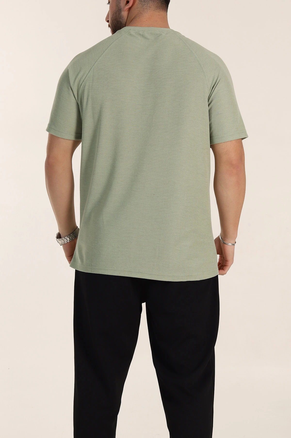 Su Yeşili Relaxed Fit Petek Dokulu Reglan Kol Basic Erkek Tişört 352026