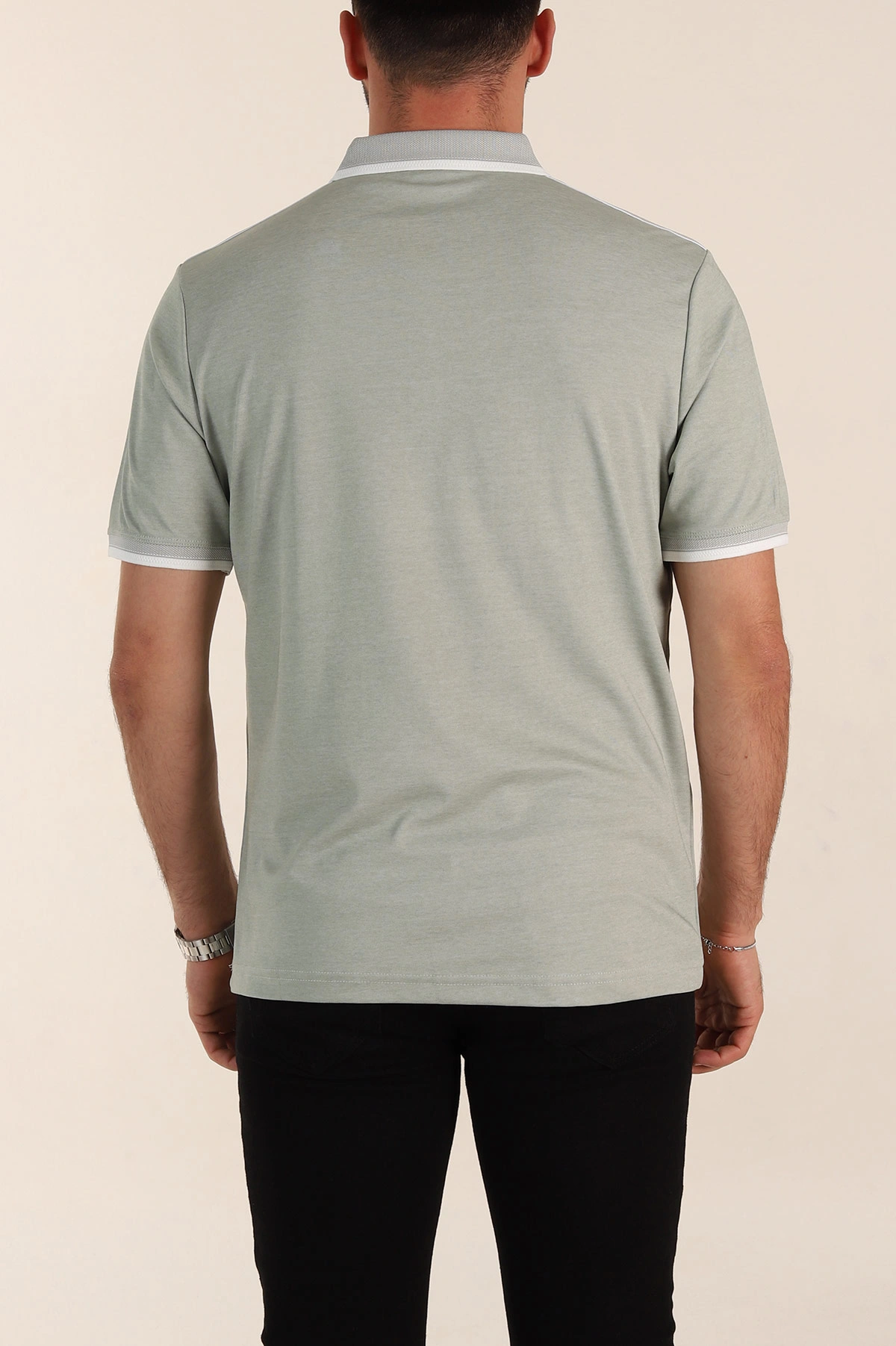 Su Yeşili Relaxed Fit Şerit Detaylı Polo Yaka Erkek Tişört 359113