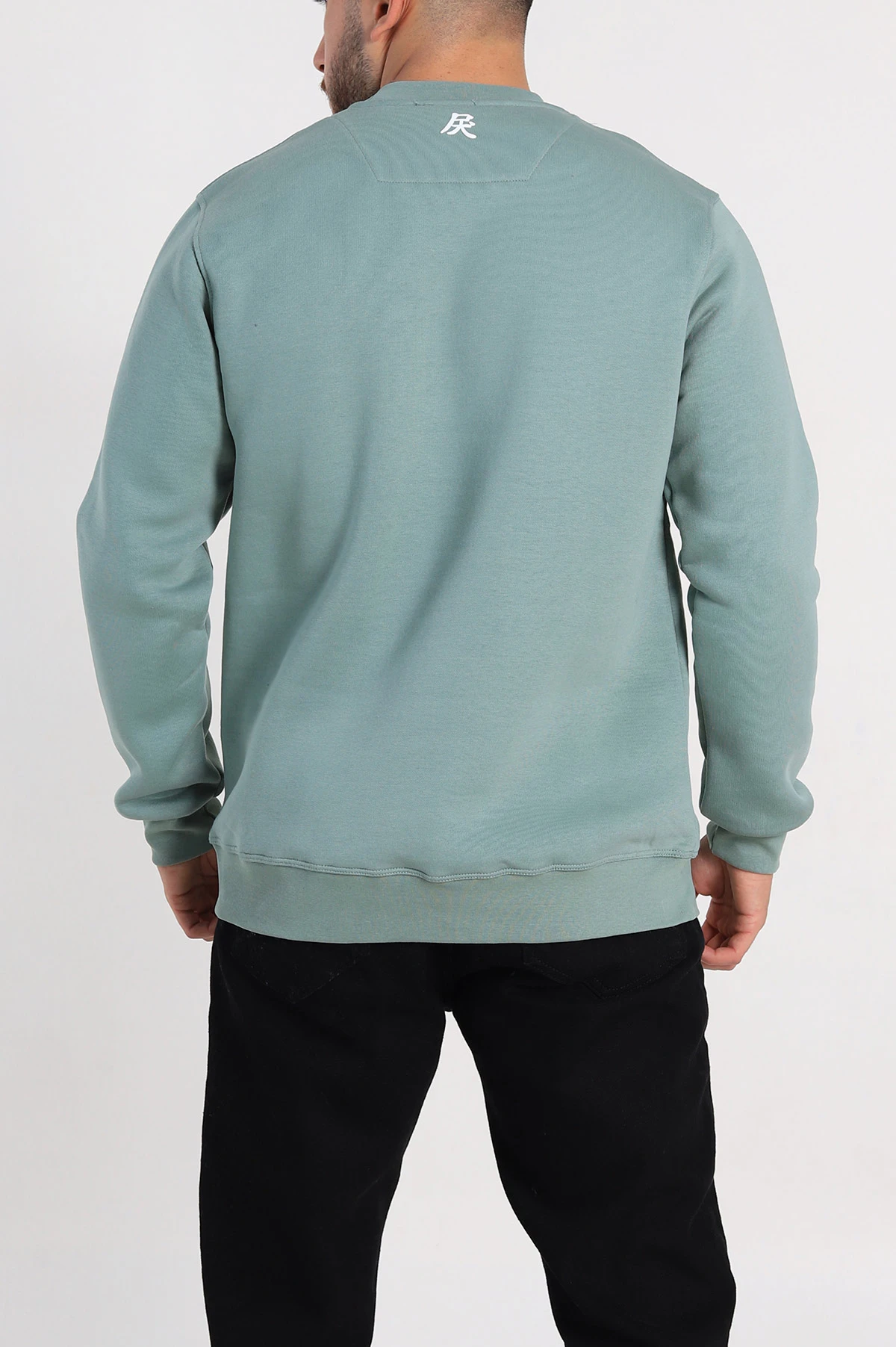 Su Yeşili Relaxed Fit Üç İp Şardonlu Kabartma Detaylı Erkek Sweatshirt 309880