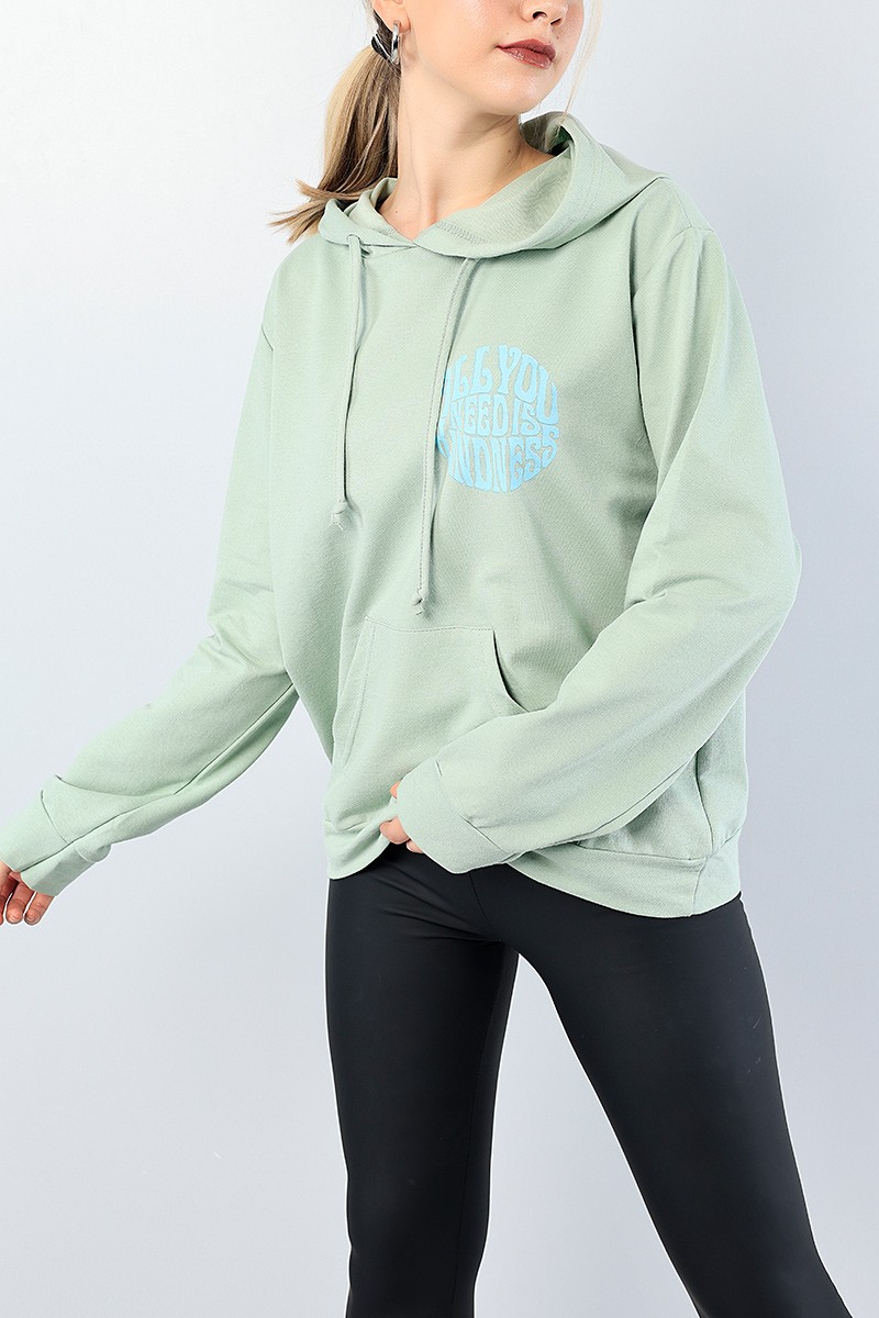 Su Yeşili Sırt Baskılı Bayan Sweat 76197