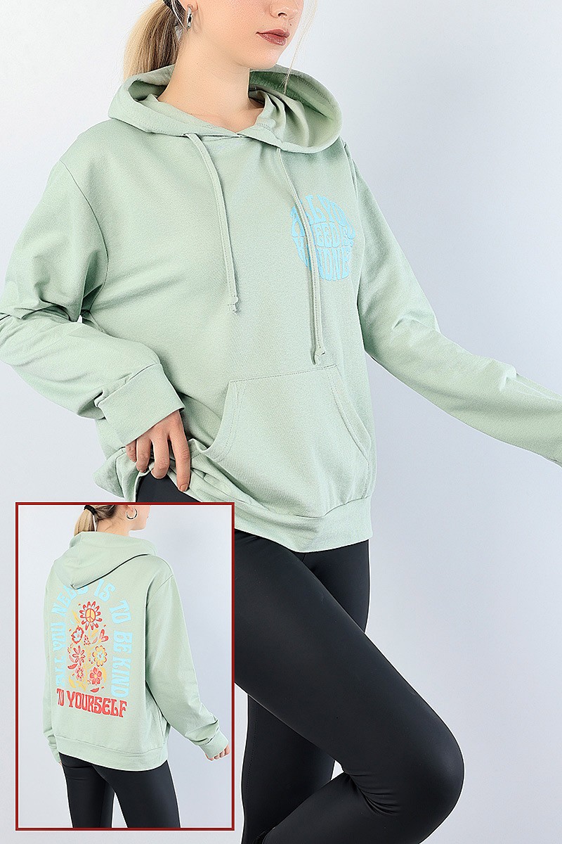 Su Yeşili Sırt Baskılı Bayan Sweat 76197