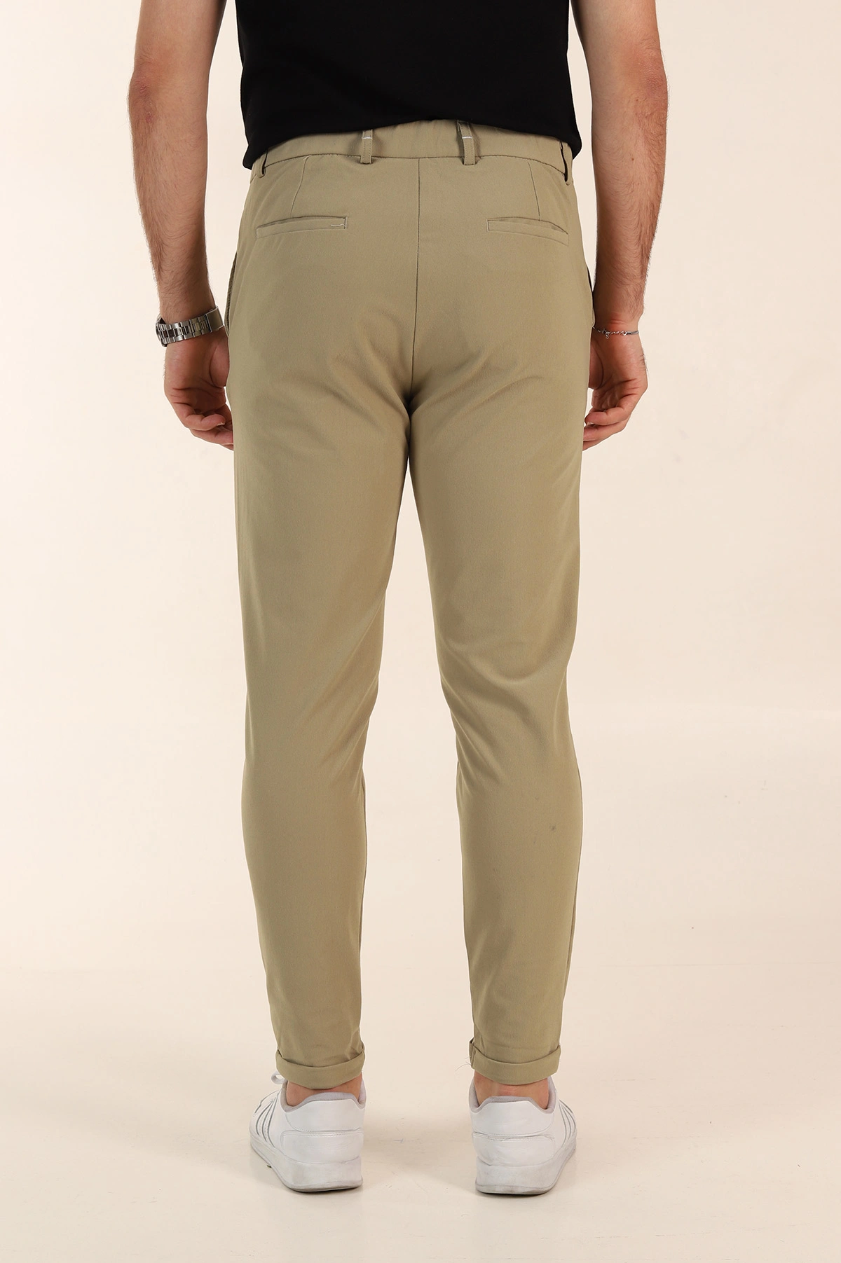 Su Yeşili Slim Fit Bel Arkası Lastikli Duble Paça Erkek Yazlık Kumaş Pantolon 365847
