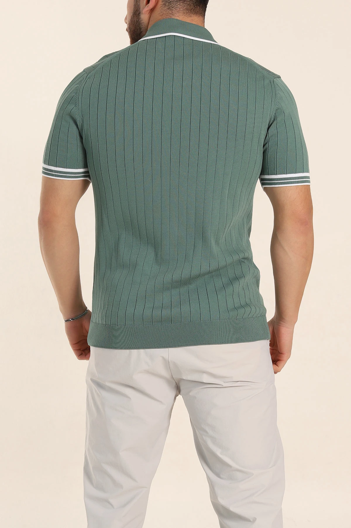 Su Yeşili Slim Fit Patlı Polo Yaka Kısa Kollu Erkek Triko Tişört 338584