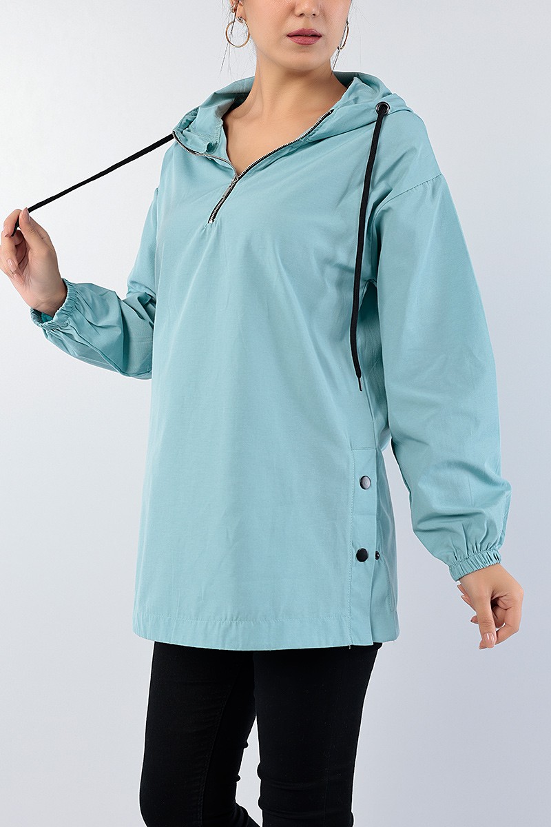 Su Yeşili Yan Çıtçıtlı Fermuarlı Tunik 75116