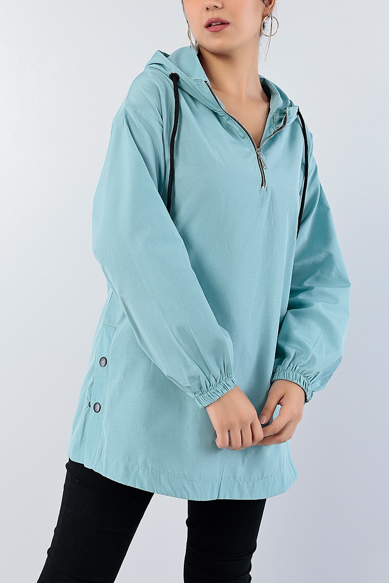 Su Yeşili Yan Çıtçıtlı Fermuarlı Tunik 75116