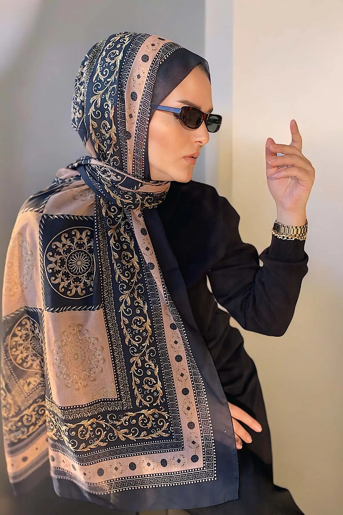 Sütlü Kahve 180X70 cm Dijital Baskı Lenora Desenli Pamuk Şal 331618
