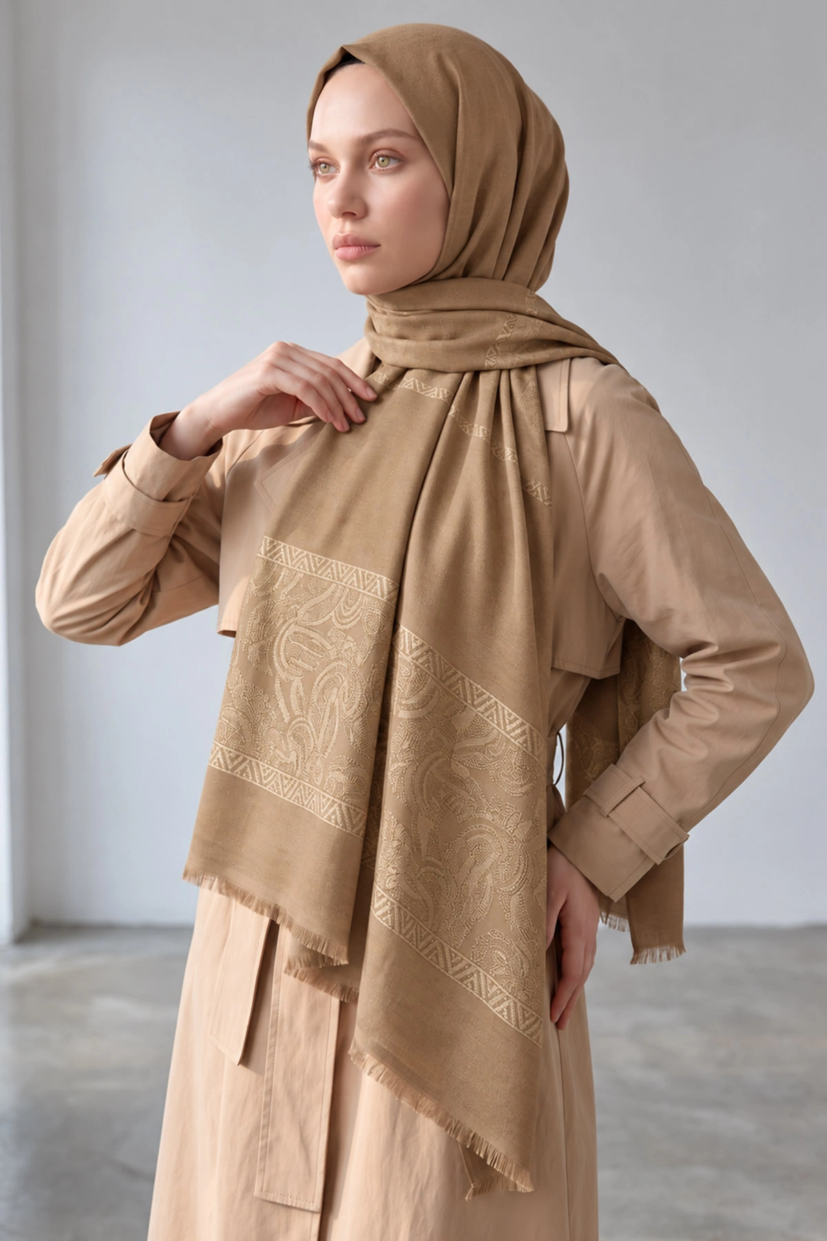 Sütlü Kahve 70x180 Cm Elara Premium Jakarlı Pamuk Şal 494274