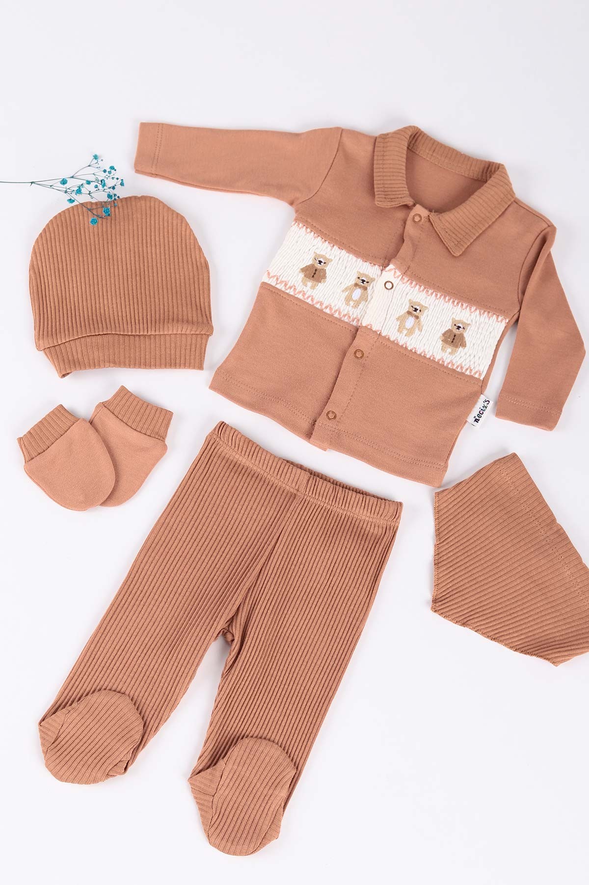 Taba (0-3 Ay) Gömlek Yaka  Nakışlı 5'li Erkek Bebe Takım 219743