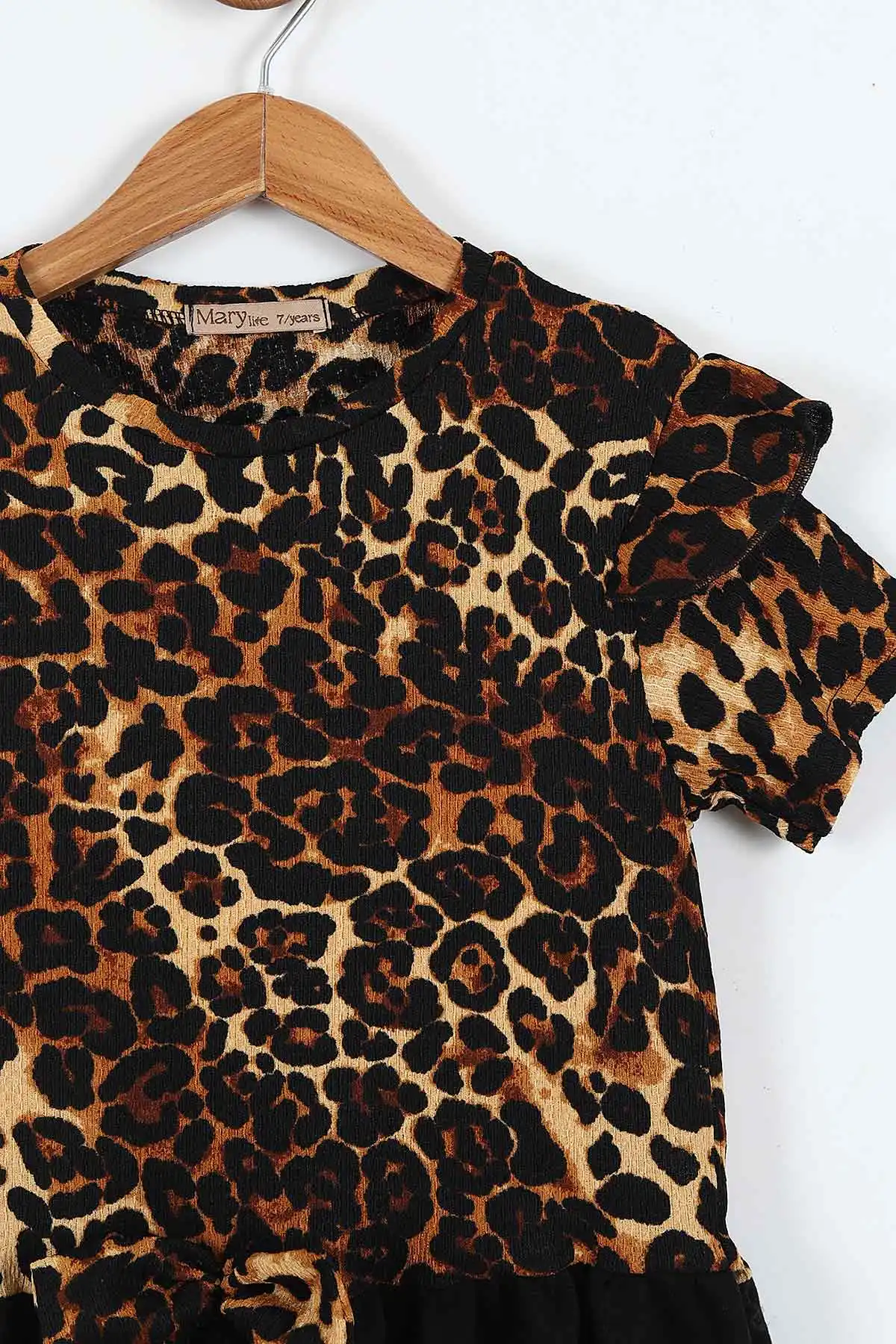 Taba (2-10 Yaş) Kol Fırfırlı Leopar Desen Fiyonklu Bürümcük Kız Çocuk Elbise 342805