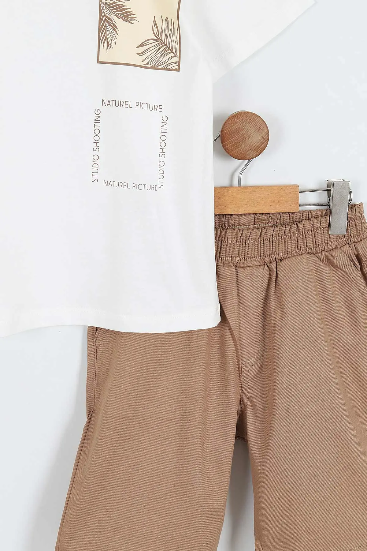 Taba (3-10 Yaş)Naturel Baskılı Gabardin  Şortlu Erkek Çocuk Takım 356914