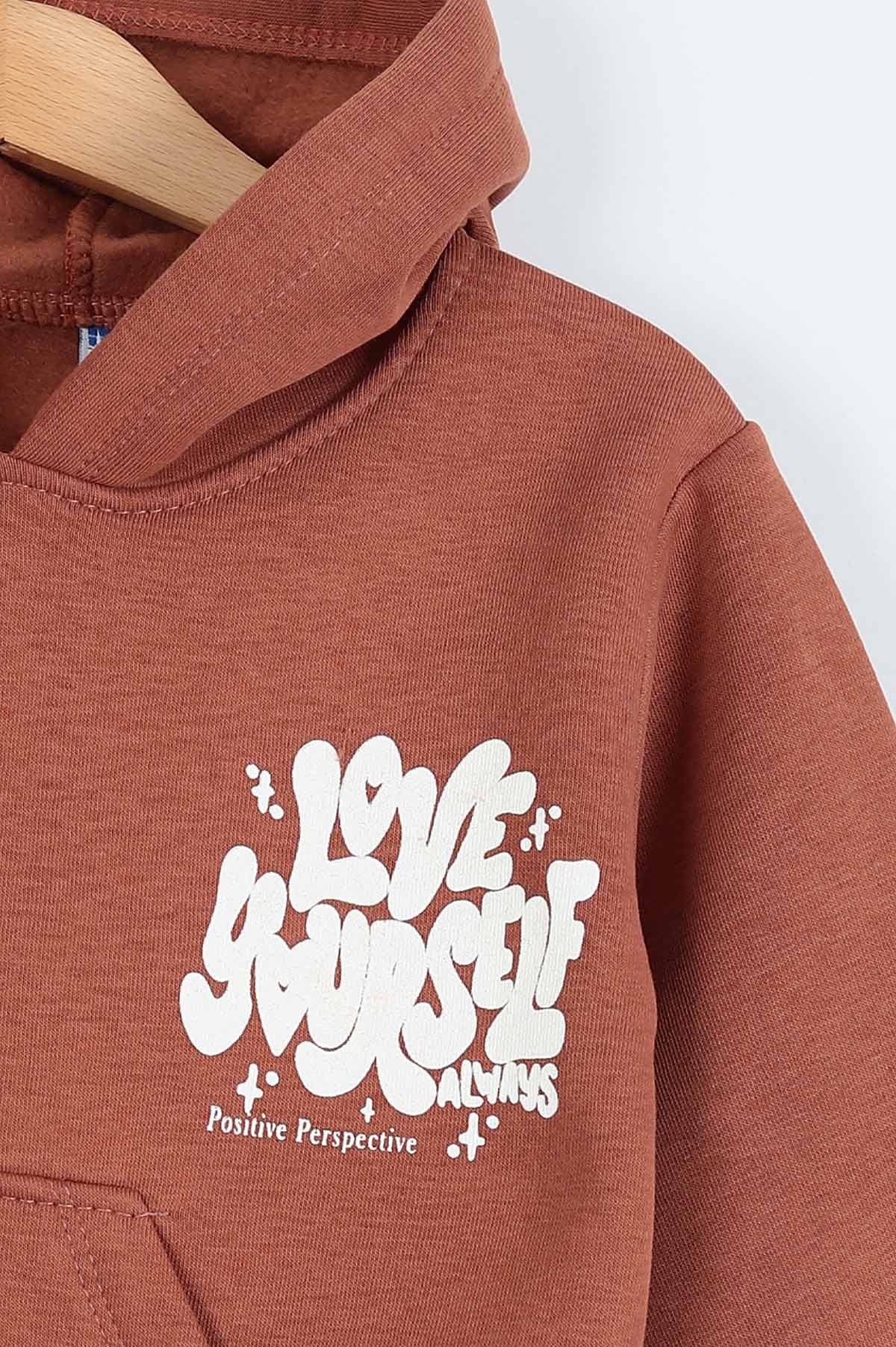 Taba (3-6 Yaş) Love Sırt Baskılı Kanguru Cepli Üç İp Şardonlu Kız Çocuk Takım 212730