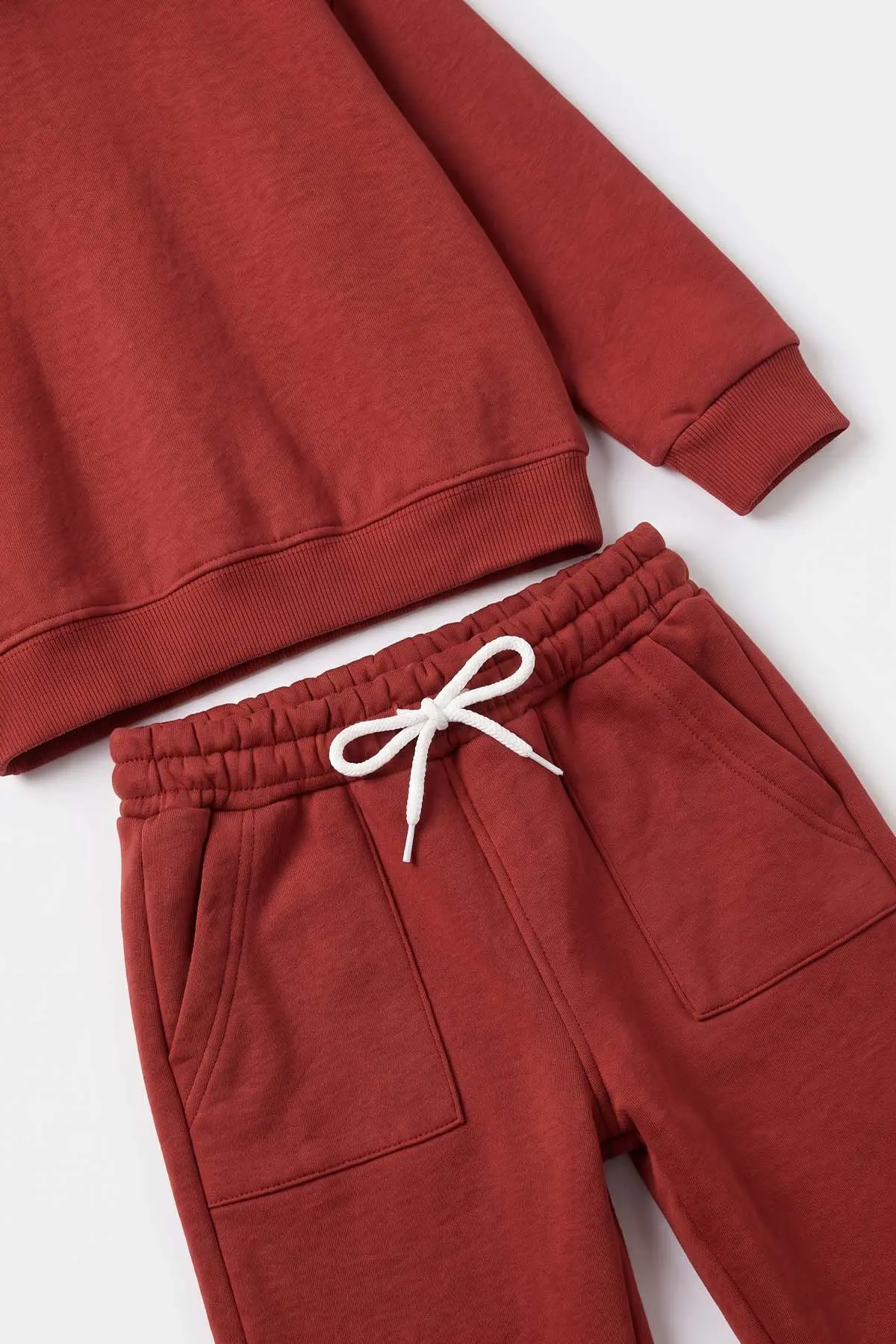 Taba (5-12 Yaş) Kapüşonlu Baskısız Düz 3 İp Şardonlu Kız Çocuk Kışlık Takım 481366