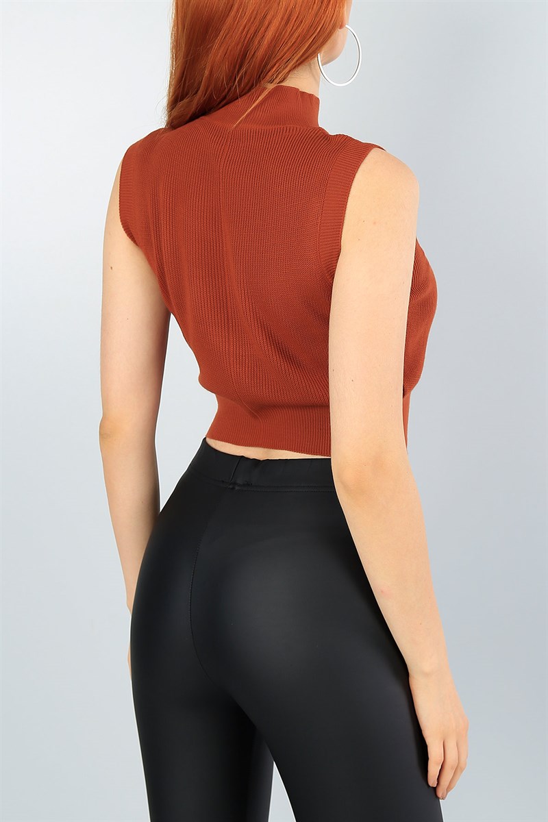 Taba Balıkçı Yaka Bayan Kolsuz Triko 40049