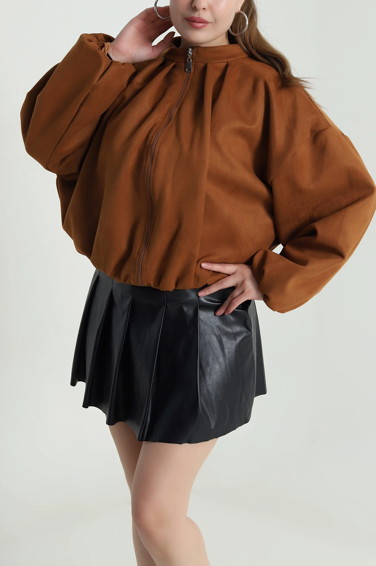 Taba Balon Bomber Kadın Süet Mont 483999