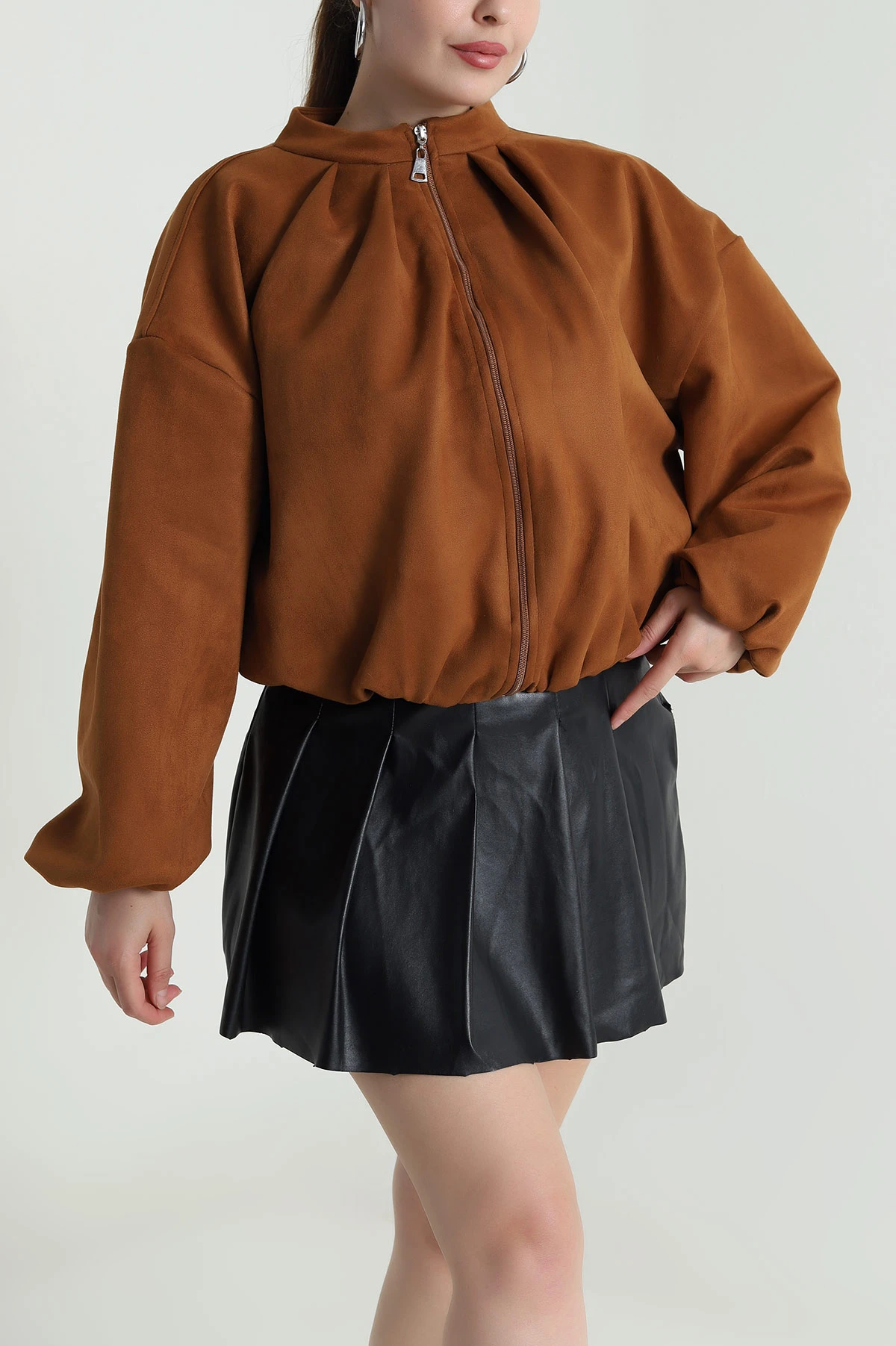 Taba Balon Bomber Kadın Süet Mont 483999