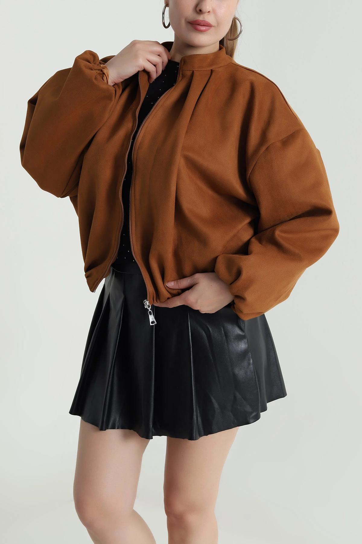 Taba Balon Bomber Kadın Süet Mont 483999