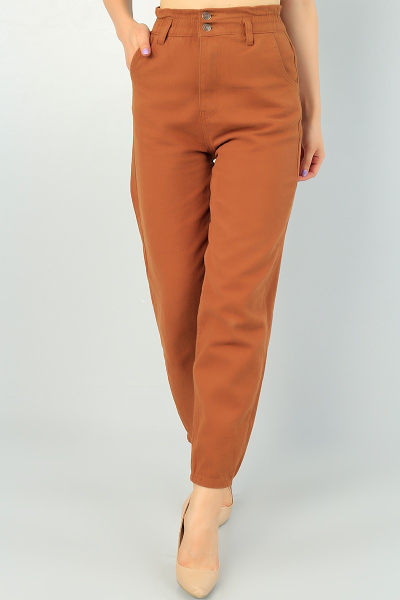 Taba Beli Lastikli Bayan Mom Kot Pantolon 73084
