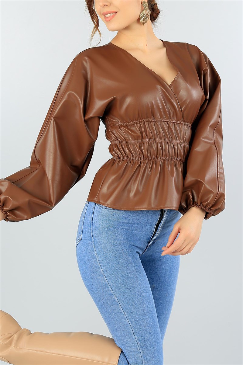 Taba Beli Lastikli Deri Bluz 45378