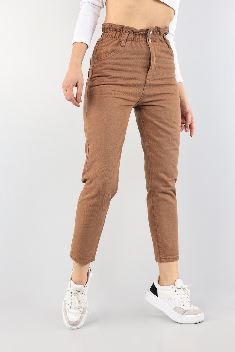 Taba Beli Lastikli Mom Bayan Kot Pantolon 88599