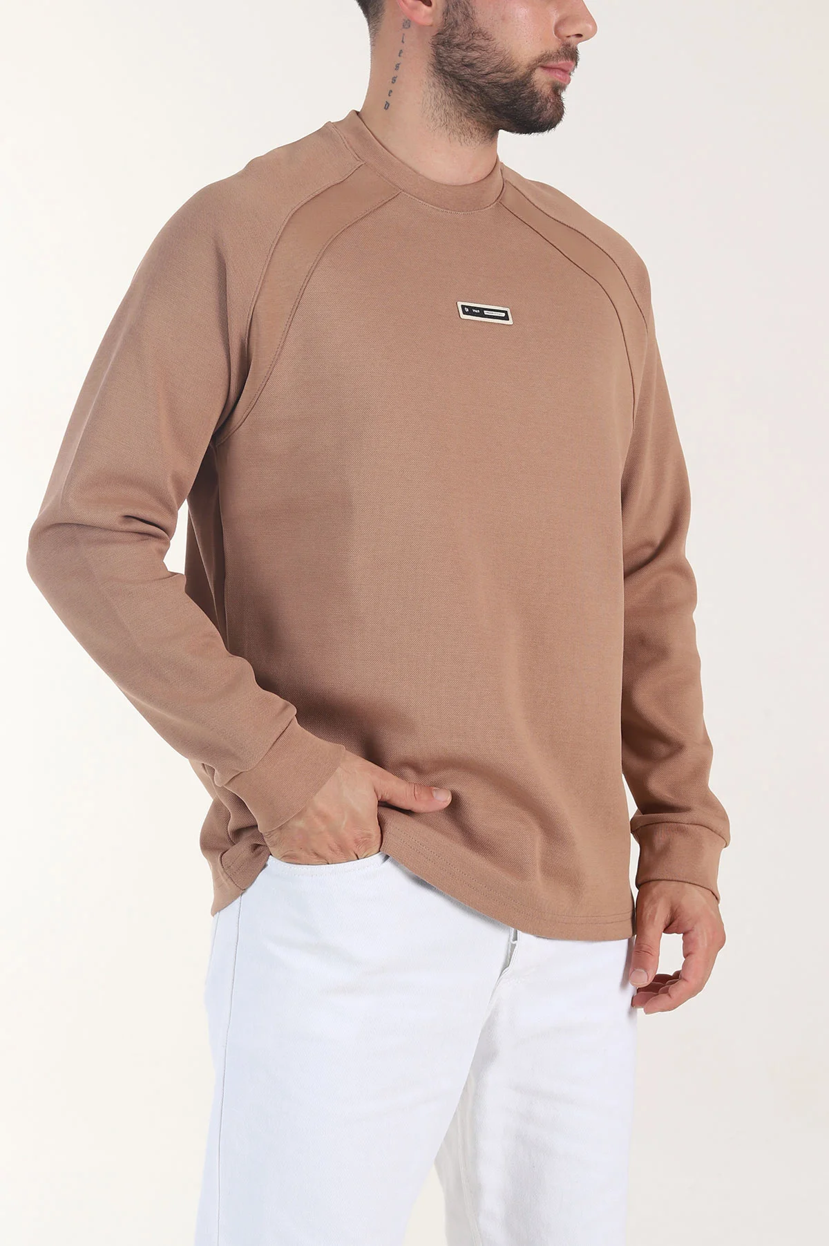 Taba Bisiklet Yaka Erkek Sweatshirt 406590