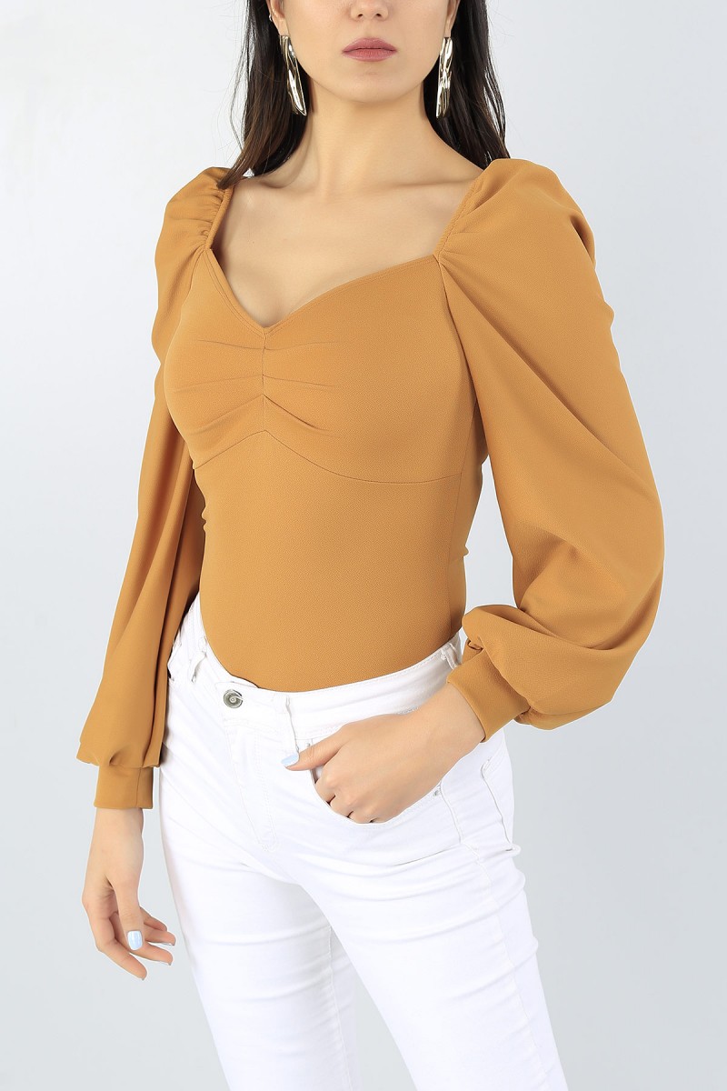 Taba Büzgü Tasarımlı Likralı Bluz 52963