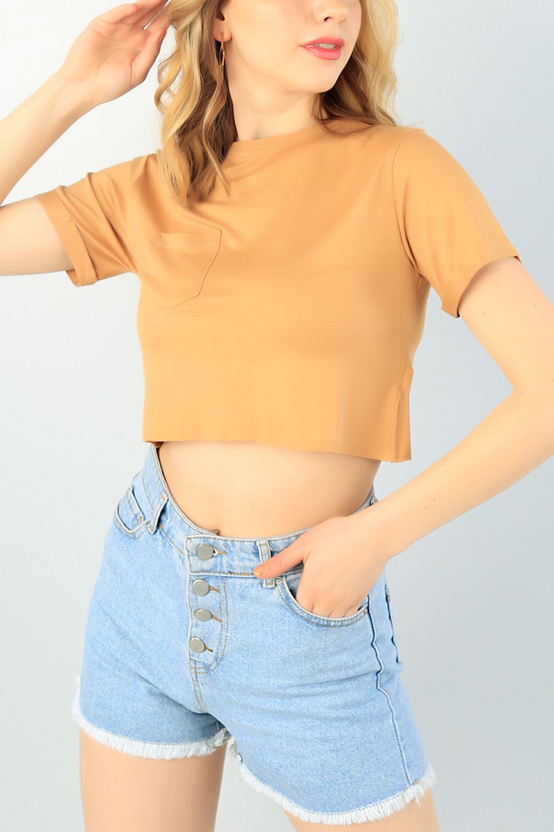 Taba Cepli Duble Kol Crop Tişört 65400