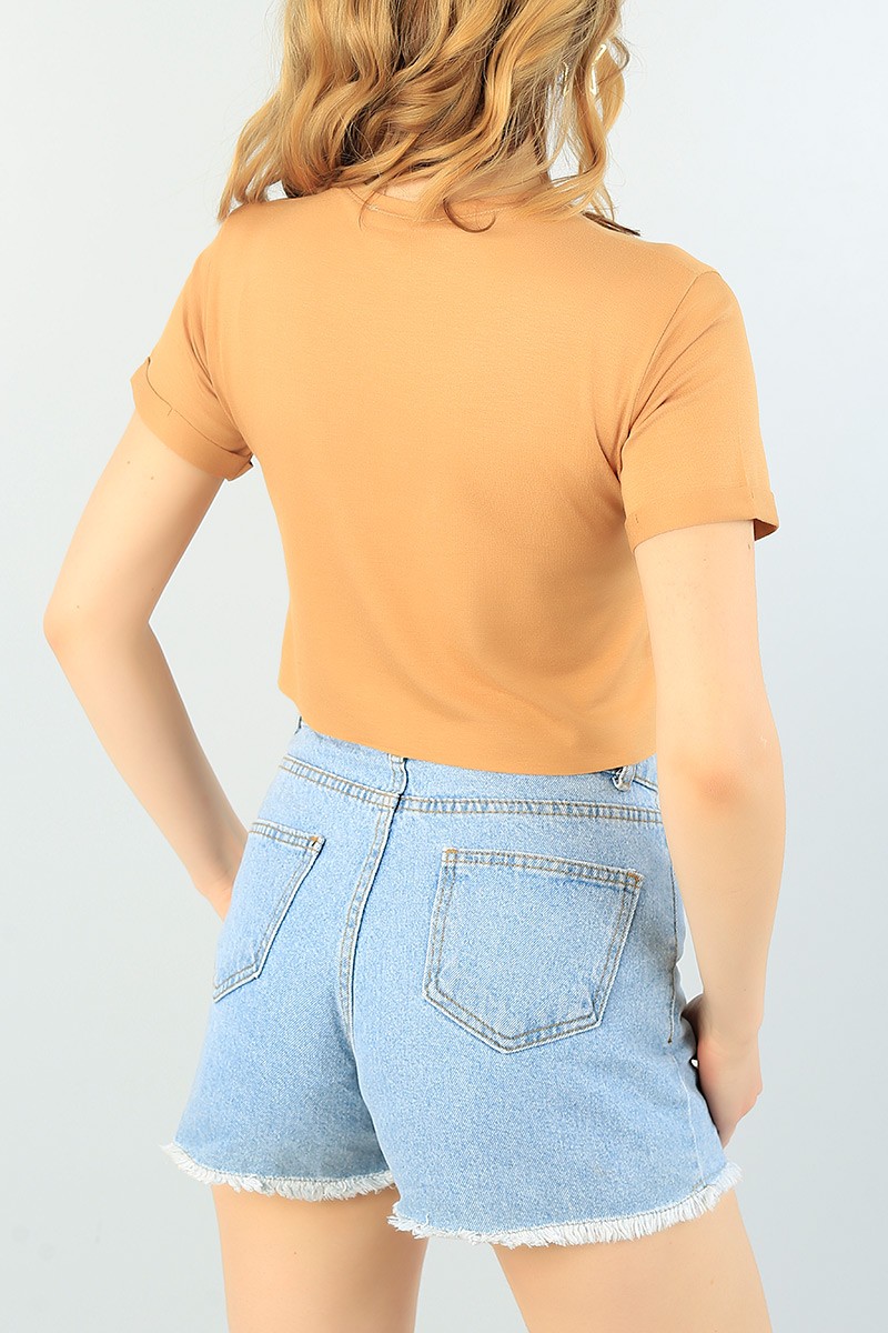 Taba Cepli Duble Kol Crop Tişört 65400