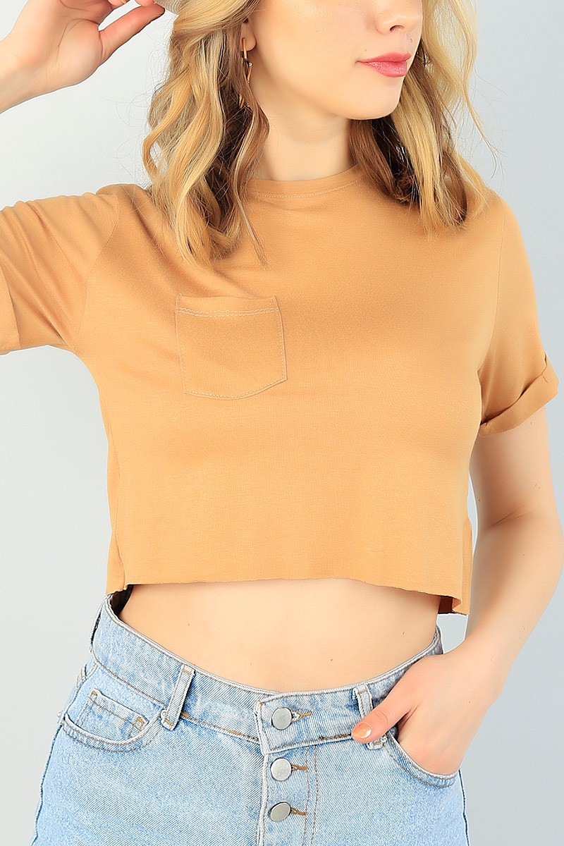 Taba Cepli Duble Kol Crop Tişört 65400