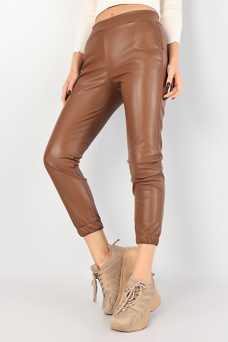 Taba Cepli Paça Lastikli Deri Pantolon 84537
