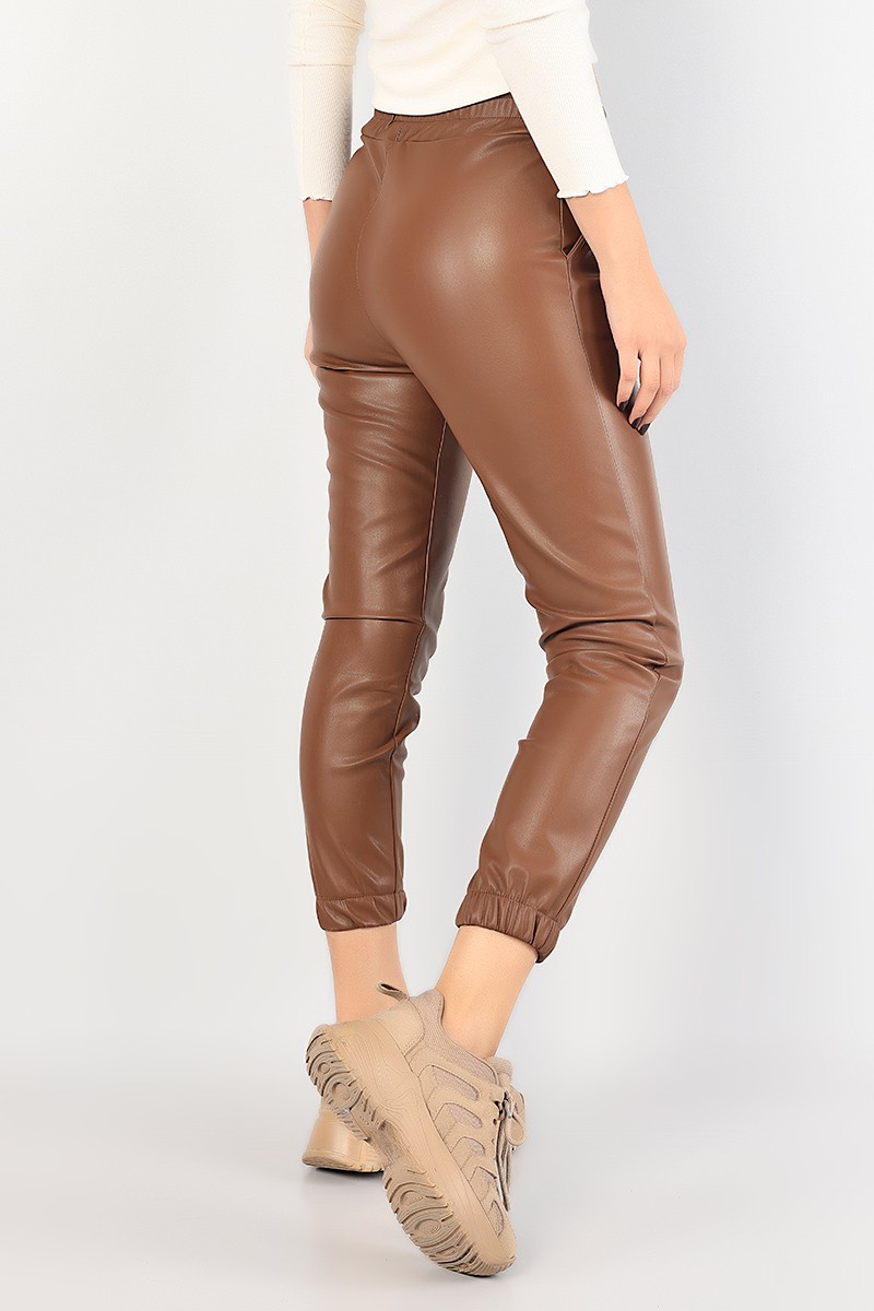 Taba Cepli Paça Lastikli Deri Pantolon 84537