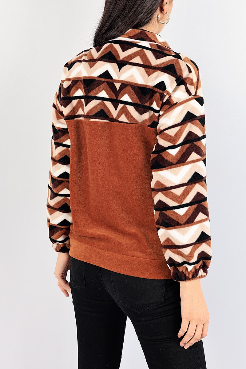 Taba Desenli Kalın Polar Sweat 87039