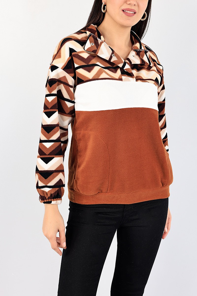 Taba Desenli Kalın Polar Sweat 87039