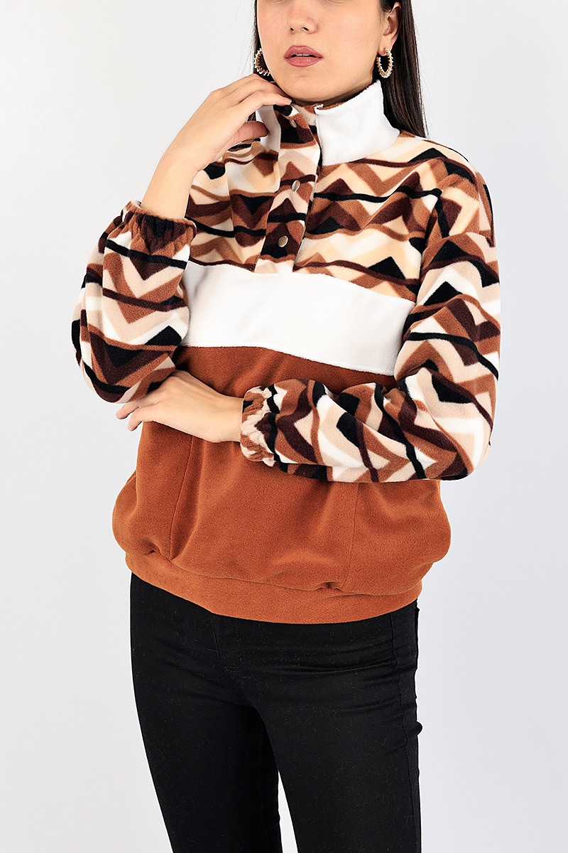 Taba Desenli Kalın Polar Sweat 87039