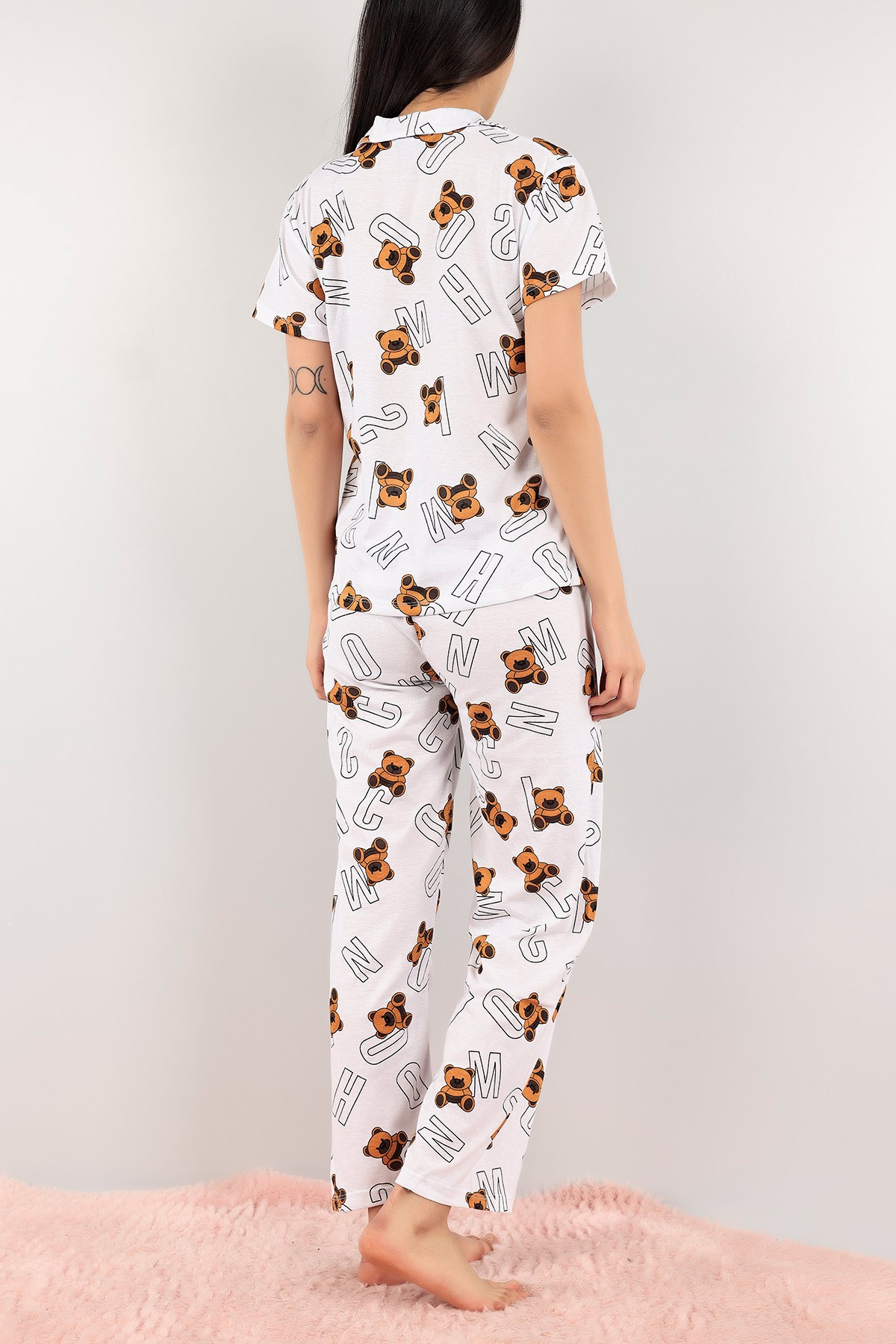 Taba Düğmeli Desenli Bayan Pijama Takımı 110197