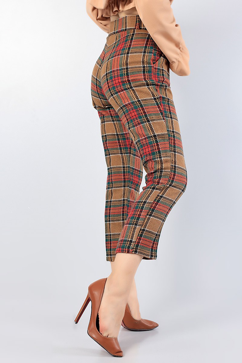 Taba Ekose Kaşmir Kemerli Bayan Pantolon 76516