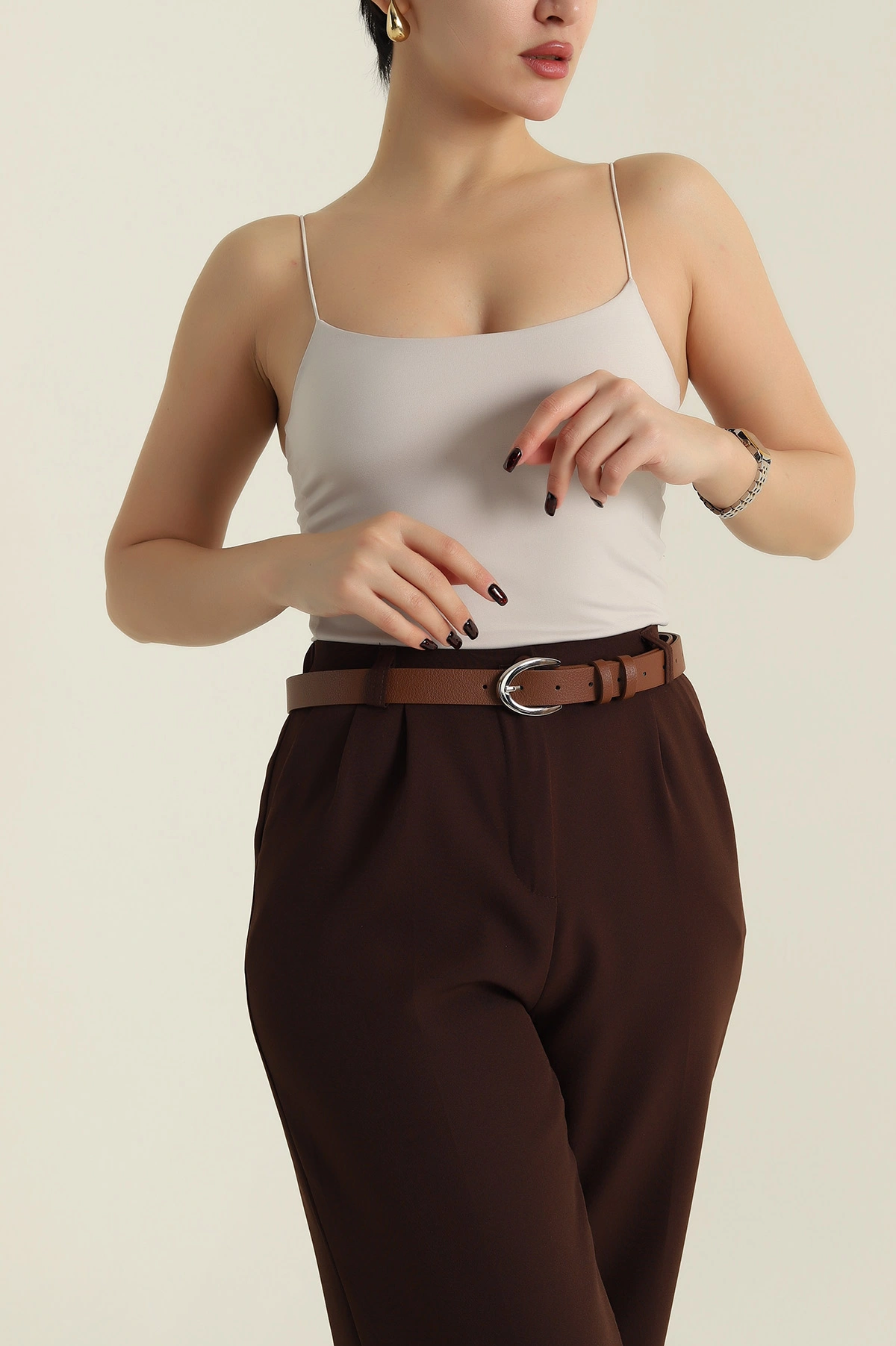 Taba Gümüş Toka Detaylı Kadın Kemer 421505