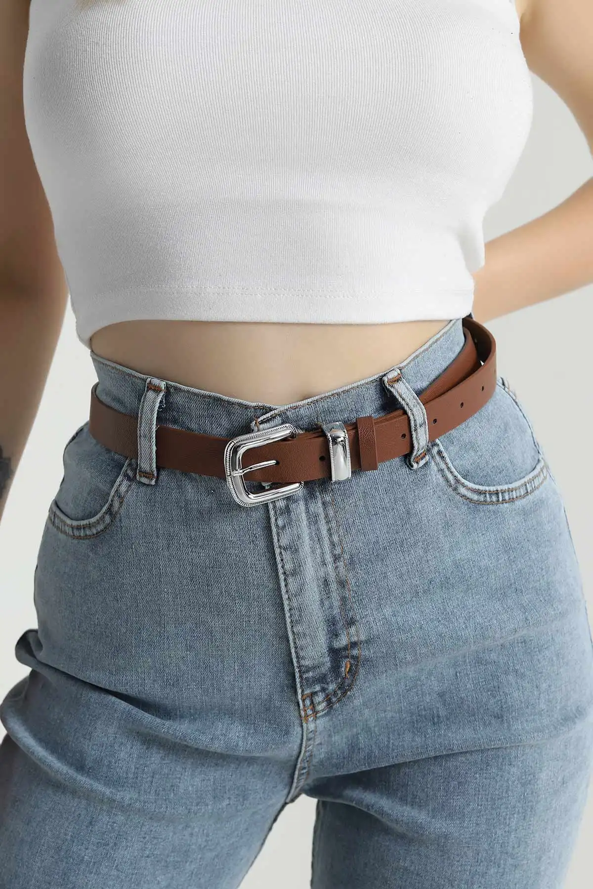 Taba Gümüş Tokalı Kadın Kemer 489503