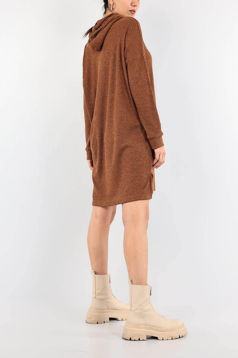 Taba Kapüşonlu Fitilli Elbise Tunik 91209