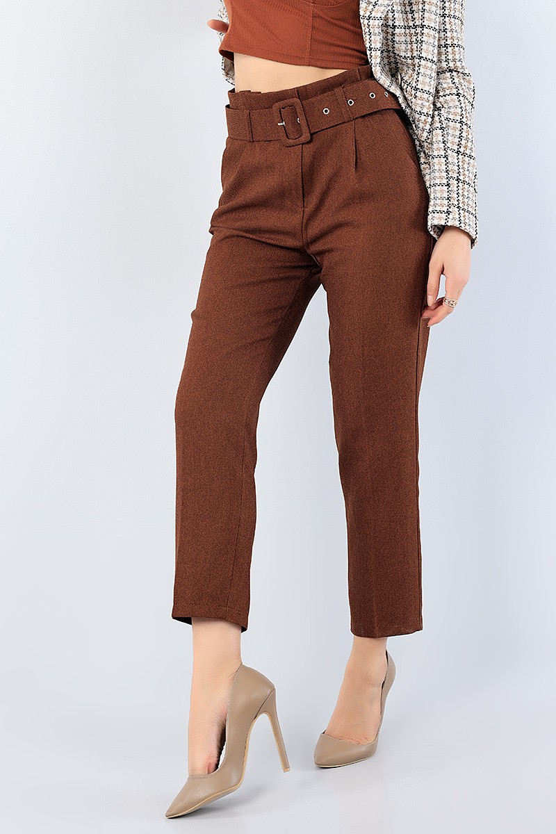 Taba Kemerli Yün Efekt Bayan Pantolon 75722