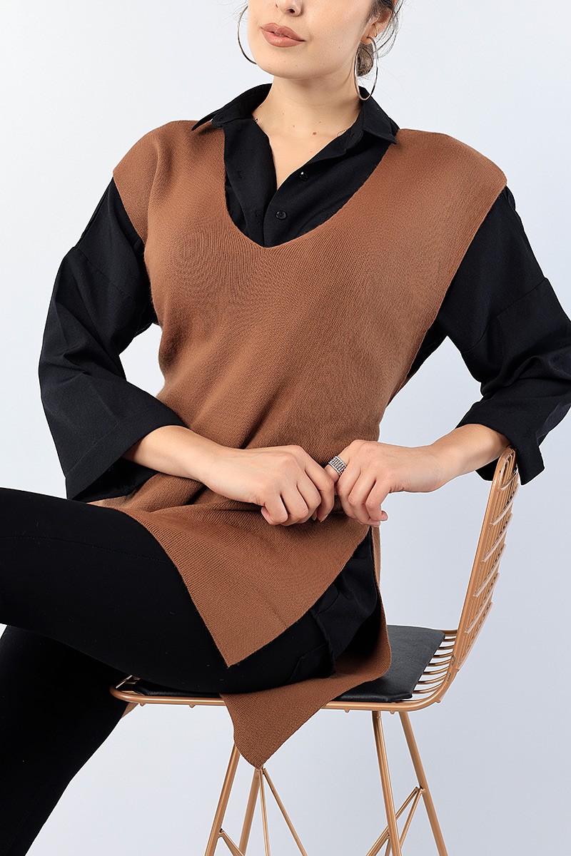 Taba Kendinden Kemerli Bayan Triko Süveter 75483