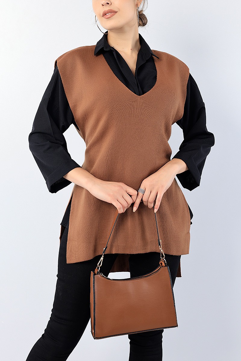 Taba Kendinden Kemerli Bayan Triko Süveter 75483