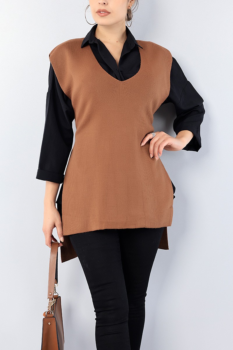 Taba Kendinden Kemerli Bayan Triko Süveter 75483