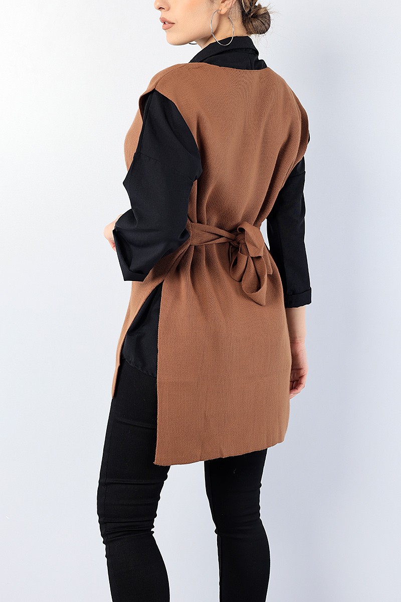 Taba Kendinden Kemerli Bayan Triko Süveter 75483