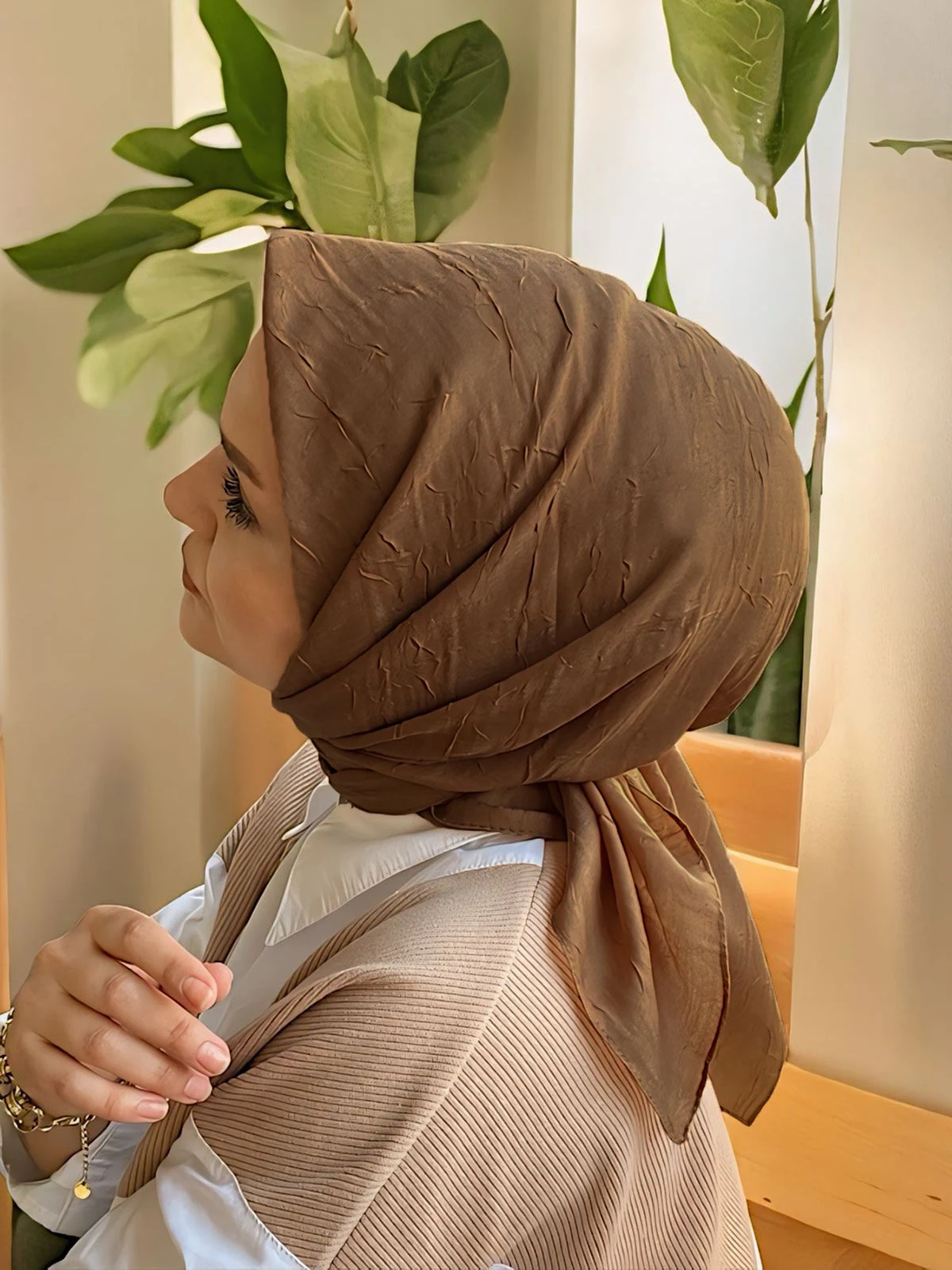 Taba Koyu 100x100 Bambu Kraş Düz Desen Eşarp 284078