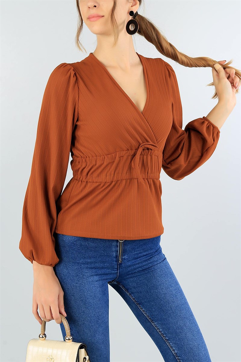 Taba Lastikli Likralı Bluz 43748